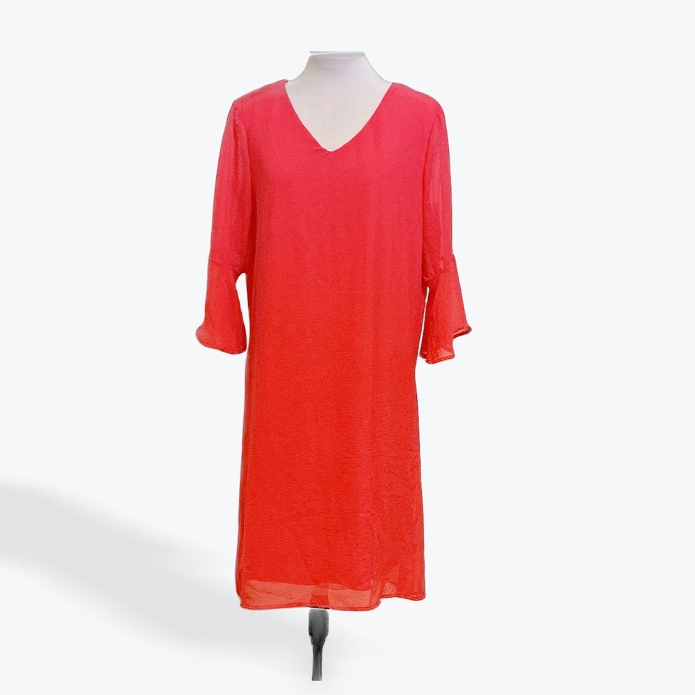 Tacera Womens Coral Pink‎ V-Neck Bell Sleeve Shift Dress 10045-YS17 Small